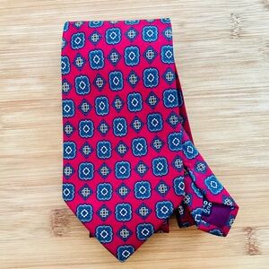 Vtg Clubfellow 100% Silk Neck Tie Made In Italy Geometric Medallion Red Blue